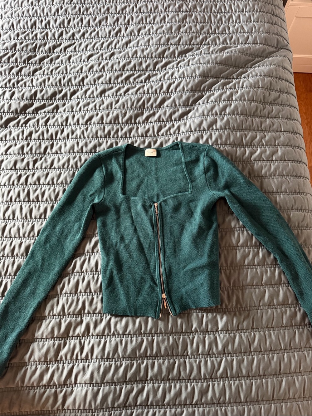 Abercrombie & Fitch Teal Zip-Front Knit Cardigan